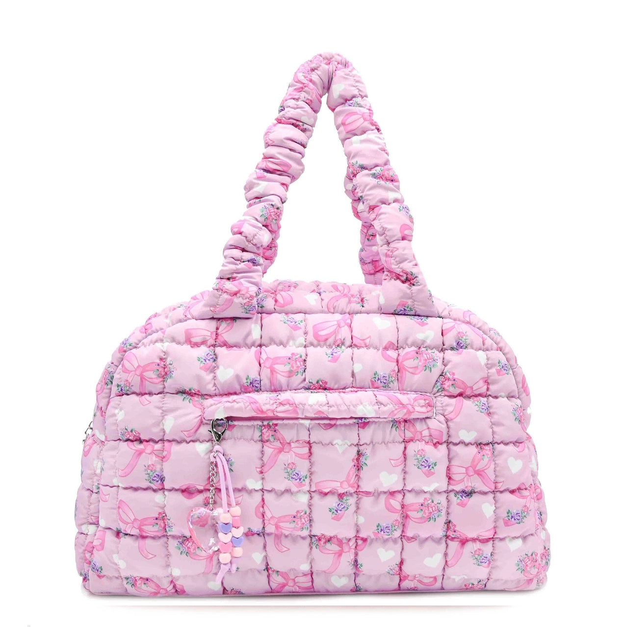 Quilted Scrunchies Floral Bow Printed Medium Duffle Bag