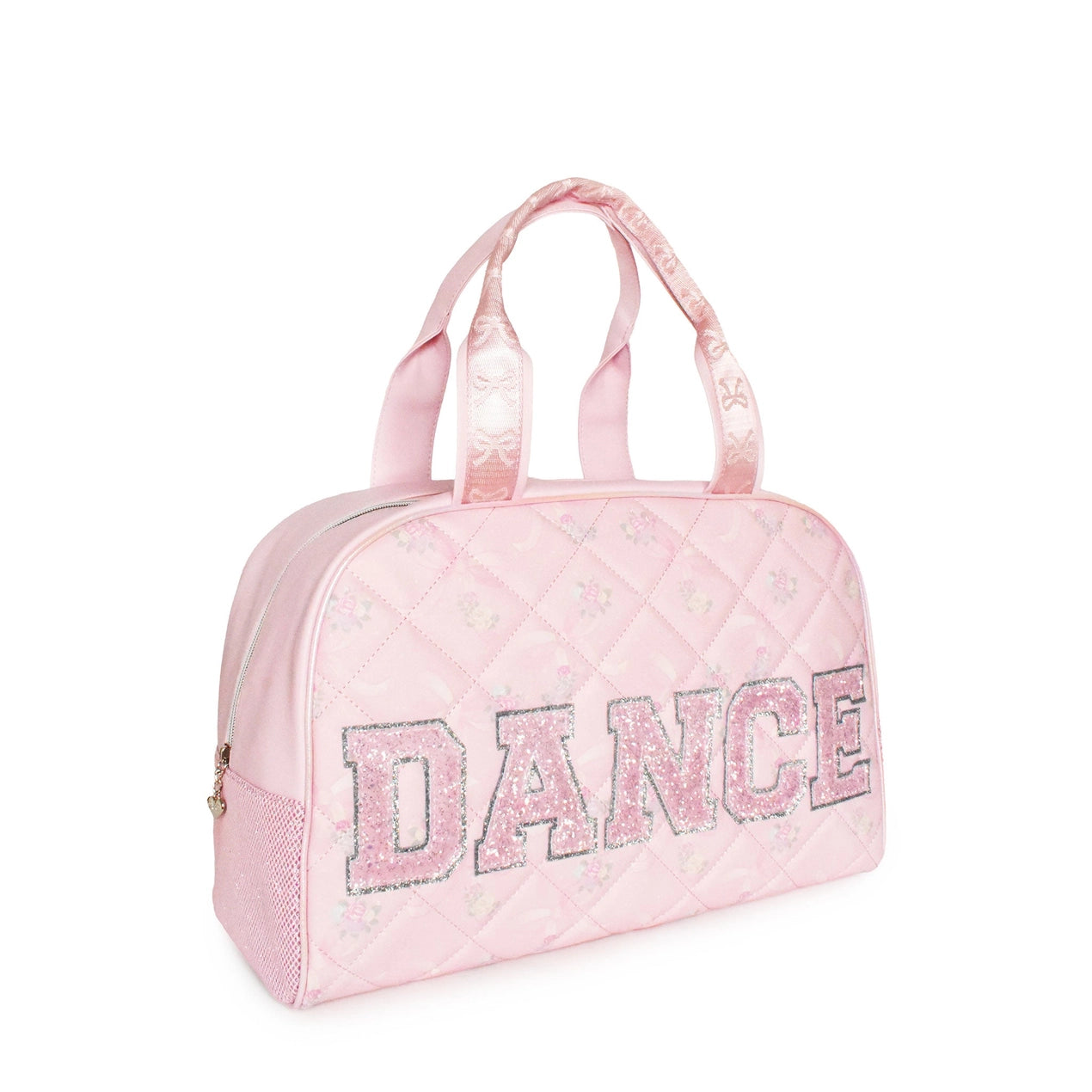 Pink Dance Patch Quilted Floral Bow Print Medium Duffle Bag