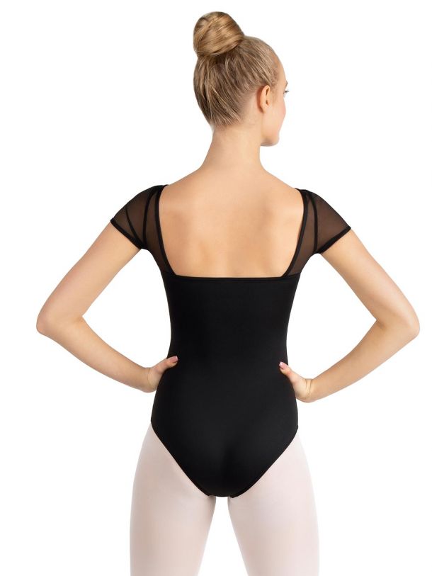 SE1039C (Studio Collection Mesh Yoke Short Sleeve Leotard - Girls)