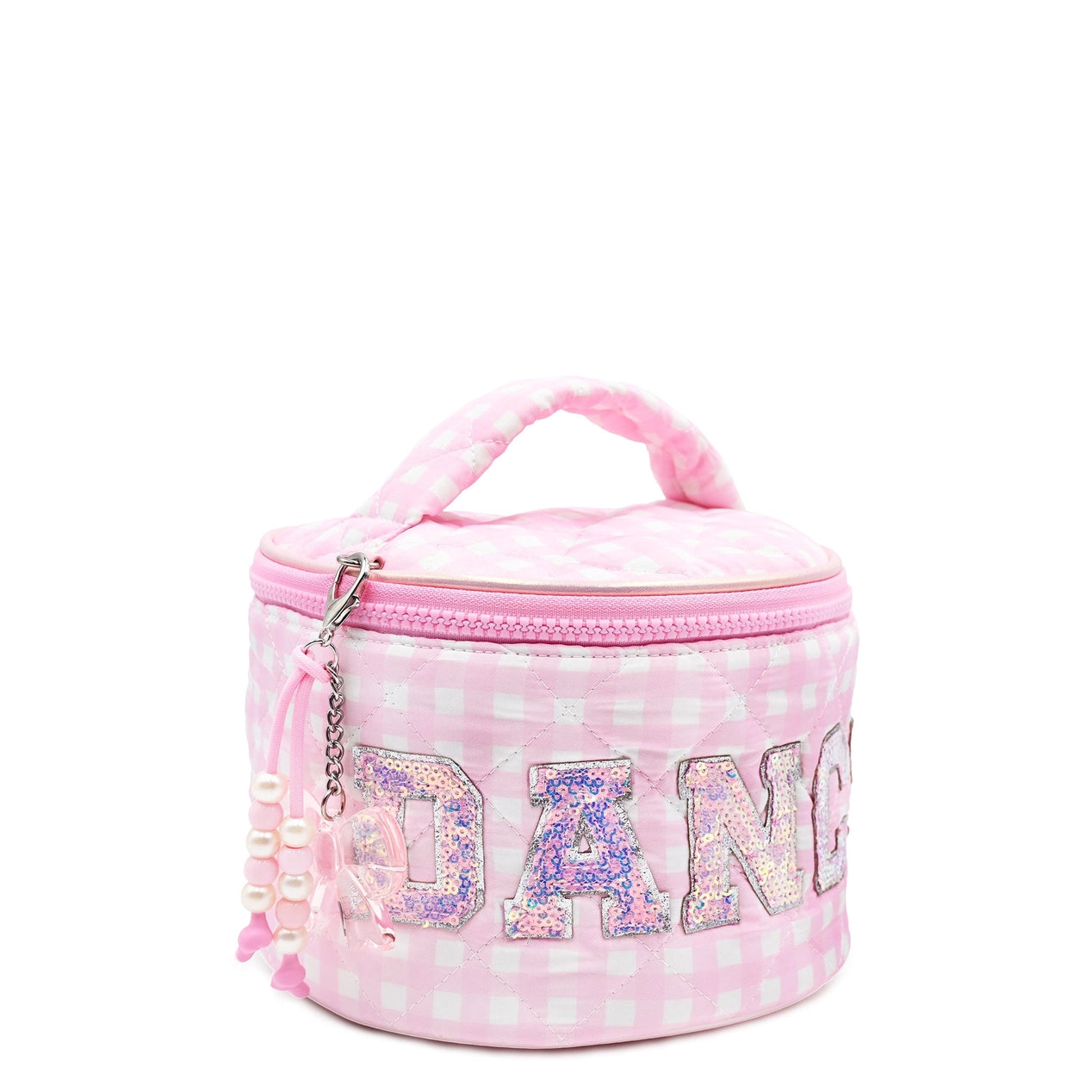 Quilted Gingham Round Glam Bag with Charm