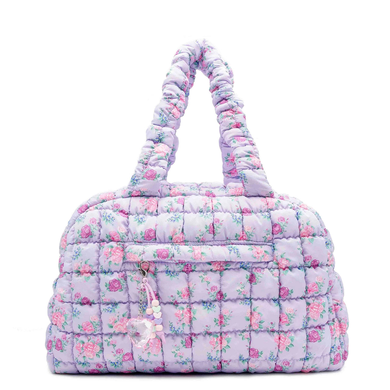 Quilted Scrunchies Floral Bow Printed Medium Duffle Bag (Lavender)