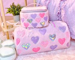 Heart Patched Sherpa Barrel Duffle Bag