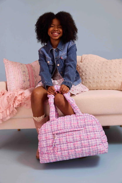 Quilted Scrunchies Gingham Bow Printed Medium Duffle Bag