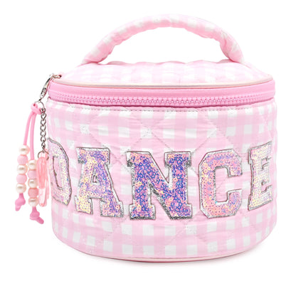 Quilted Gingham Round Glam Bag with Charm