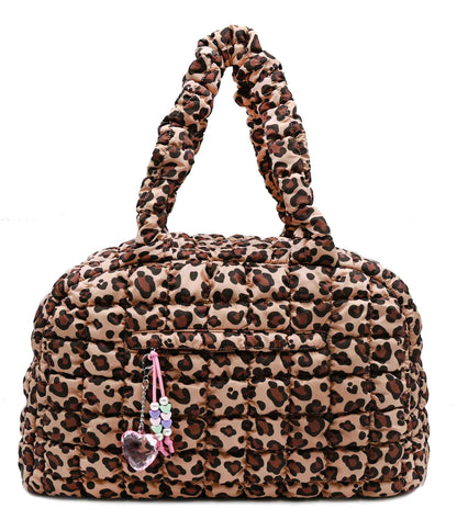 Quilted Scrunchies Leopard Printed Medium Duffle Bag