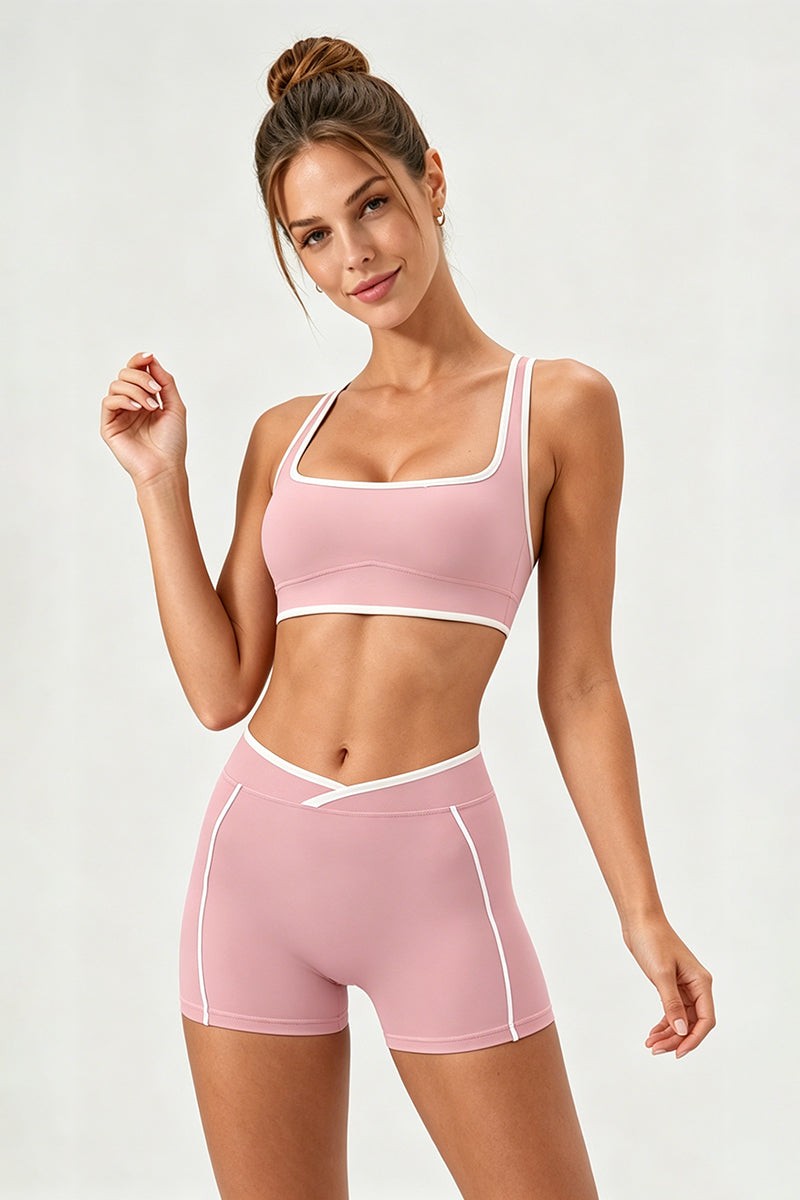Colorblock Shorts and Bra Top Set