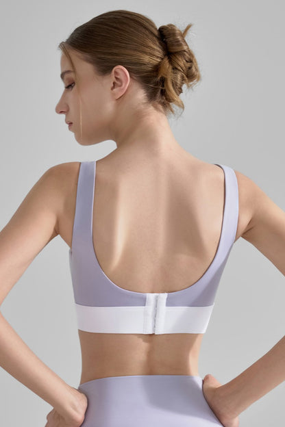 Wide-Strap Color-Block V-Neck Sports Bra Top
