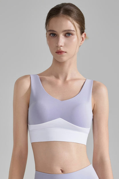 Wide-Strap Color-Block V-Neck Sports Bra Top