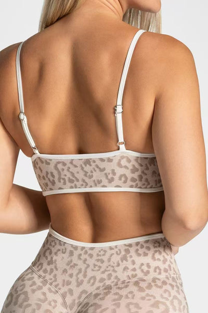 Seamless Leopard-Print Color-Block Bra Top
