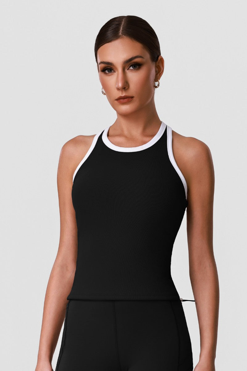 Color-Block Racerback Ribbed Sports Tank Top