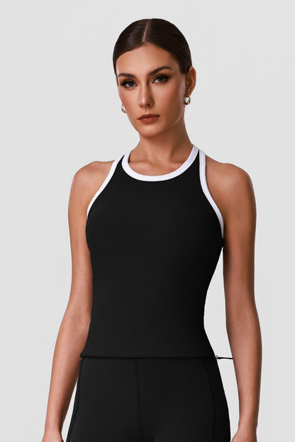 Color-Block Racerback Ribbed Sports Tank Top