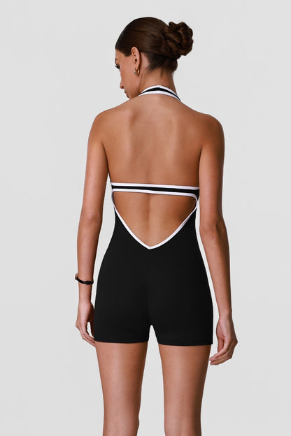Color-Block Halter U-Neck Biketard
