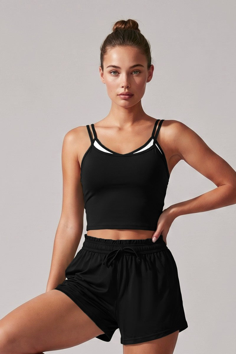 Double-Strap Faux Two-Piece Sports Tank Top