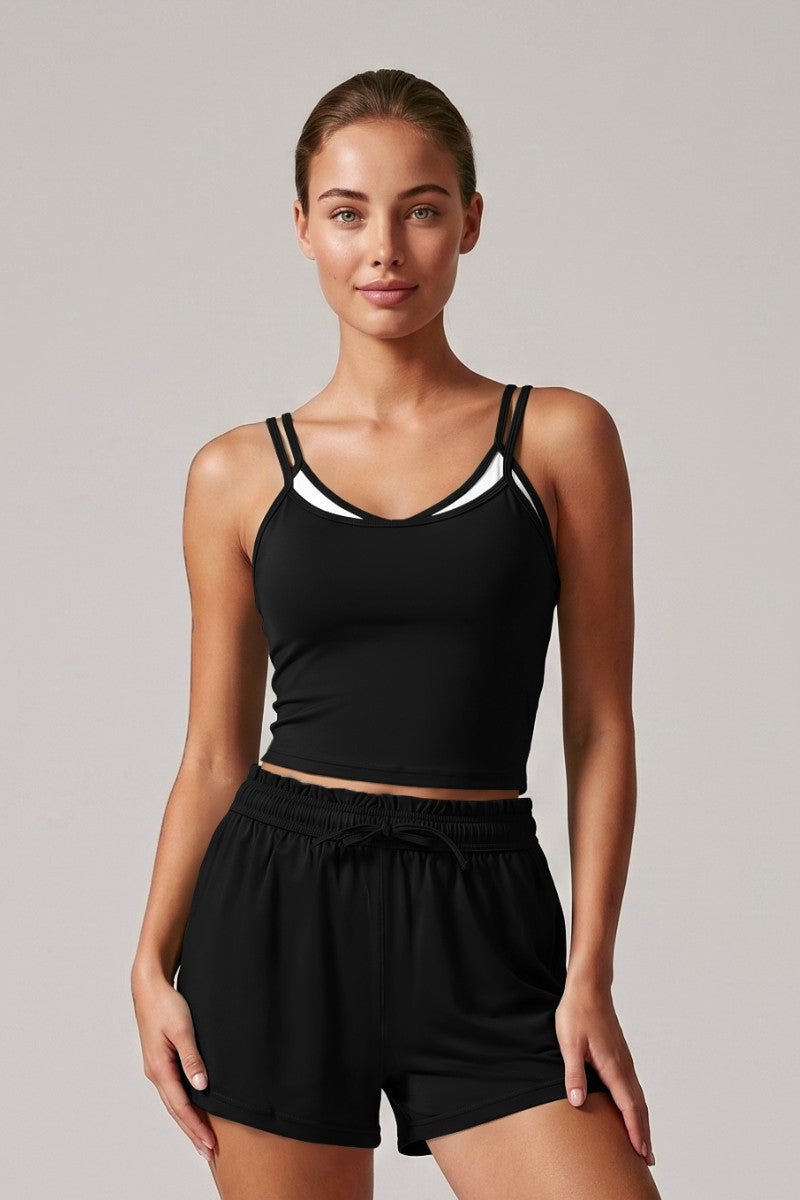Double-Strap Faux Two-Piece Sports Tank Top