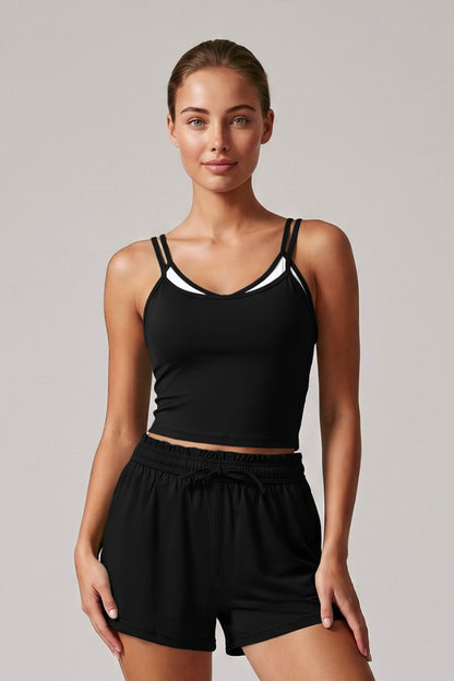 Double-Strap Faux Two-Piece Sports Tank Top