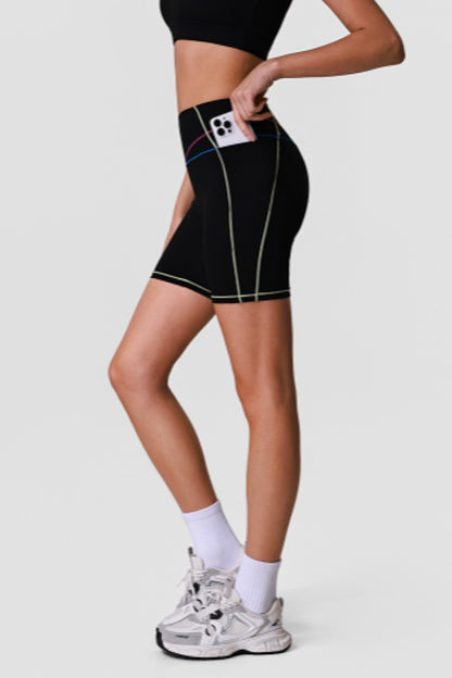 Colorful Seamed Side Pocket High-Waist Short