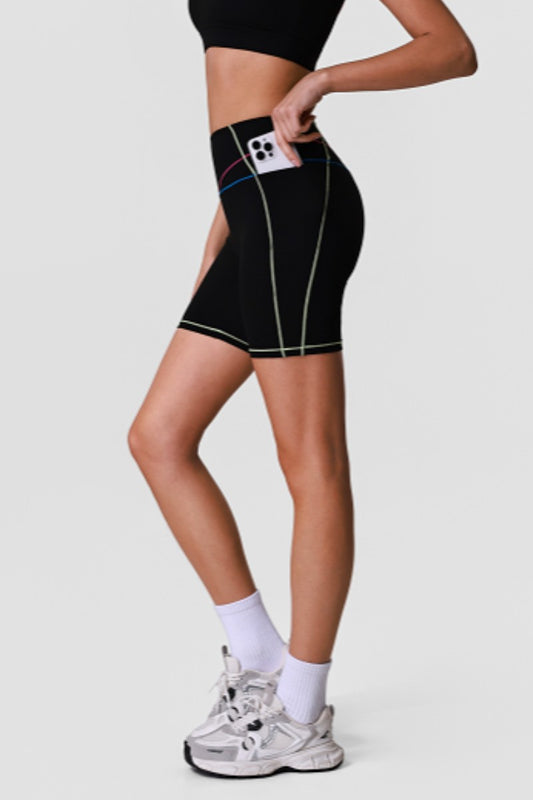 Colorful Seamed Side Pocket High-Waist Short