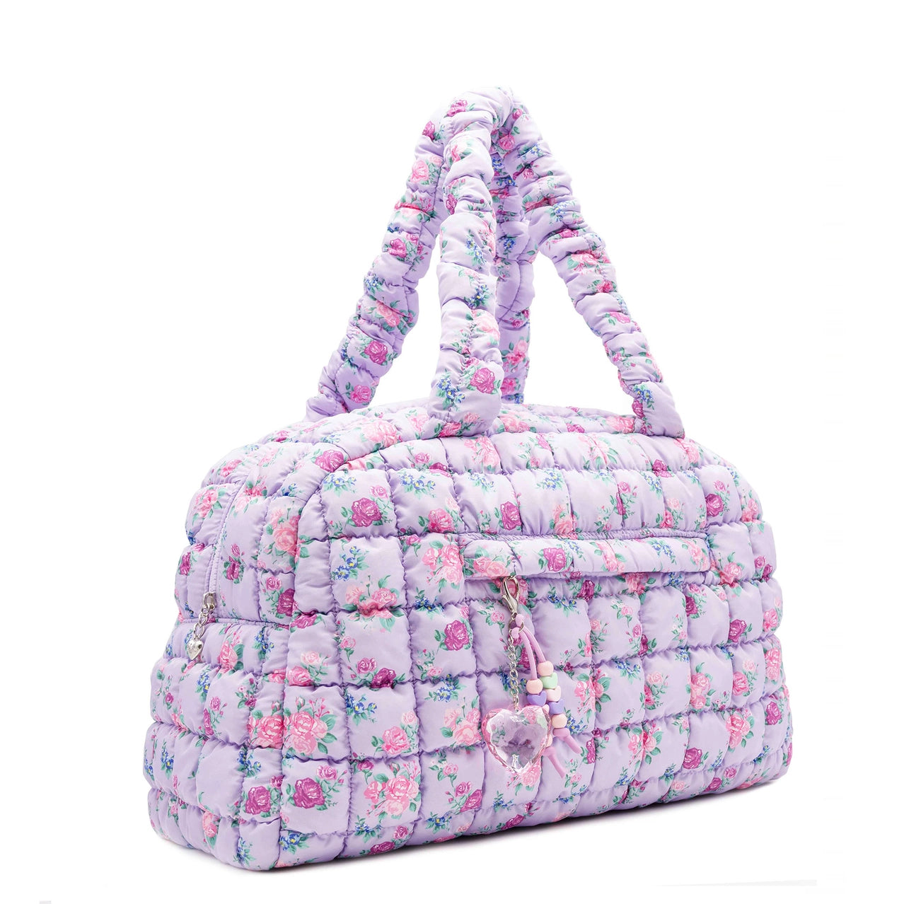 Quilted Scrunchies Floral Bow Printed Medium Duffle Bag (Lavender)