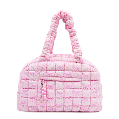 Quilted Scrunchies Striped Bow Printed Medium Duffle Bag