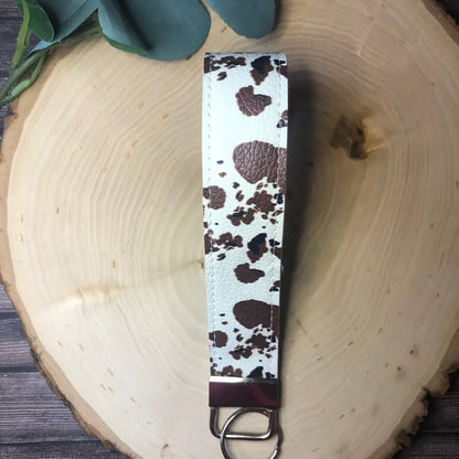 Brown Cow Print Keychain Wristlet