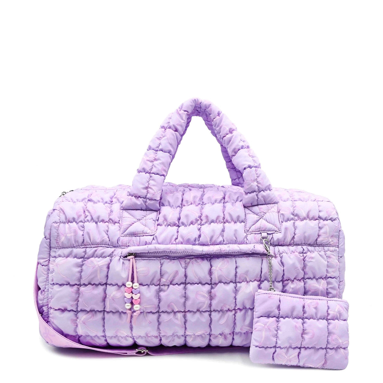 Quilted Scrunchies Bow Printed Large Duffle Bag with Coin Purse