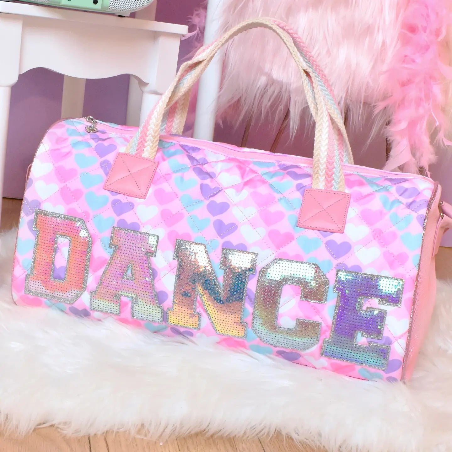 Dance Heart Printed Large Barrel Duffle Bag