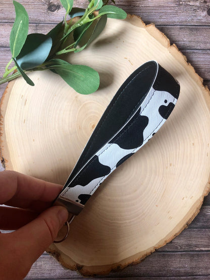 Cow Print Wristlet Keychain (Black)
