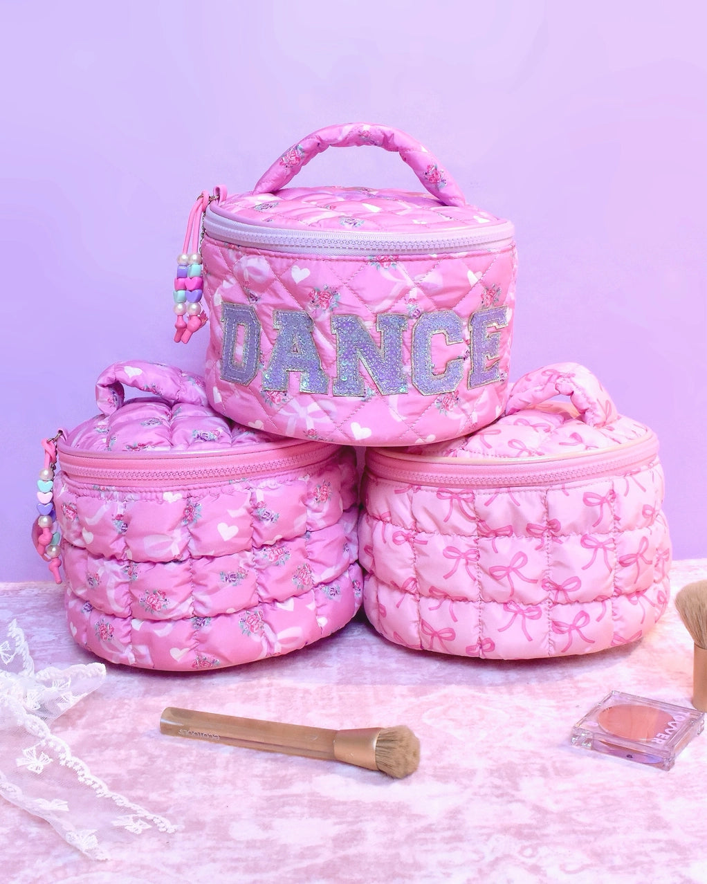 Dance Floral Bow Quilted Scrunchies Round Glam Bag