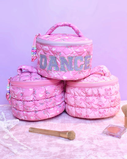 Dance Floral Bow Quilted Scrunchies Round Glam Bag