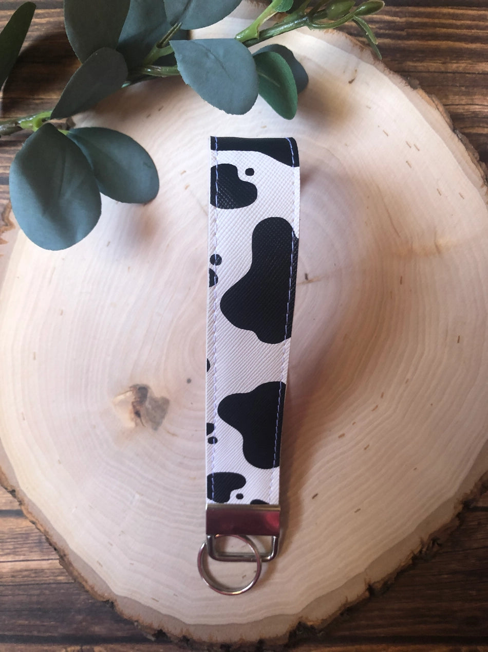 Cow Print Wristlet Keychain (Pink)
