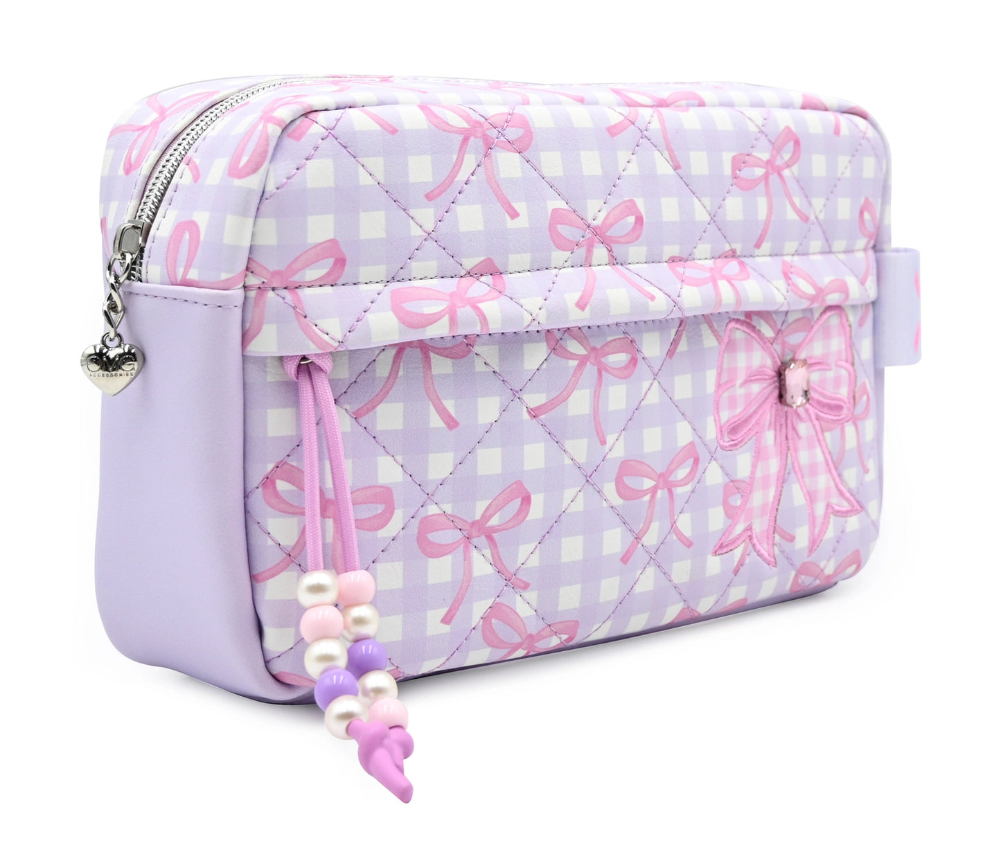 Quilted Gingham and Bow Printed Pouch