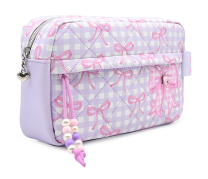 Quilted Gingham and Bow Printed Pouch