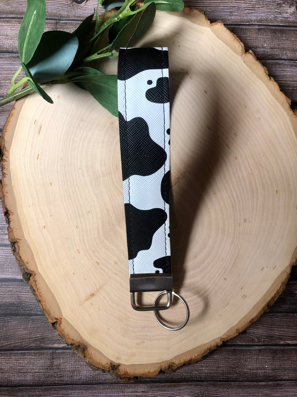 Cow Print Wristlet Keychain (Black)