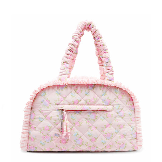 Quilted Floral Printed Medium Duffle Bag