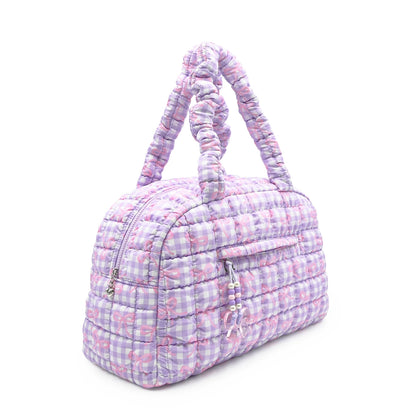 Quilted Scrunchies Gingham Bow Printed Medium Duffle Bag