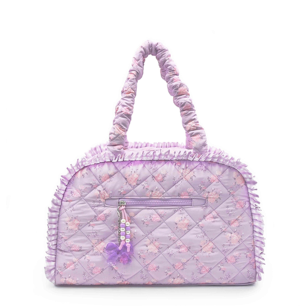 Lilac Quilted Floral Printed Medium Duffle Bag