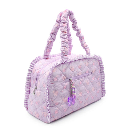 Lilac Quilted Floral Printed Medium Duffle Bag
