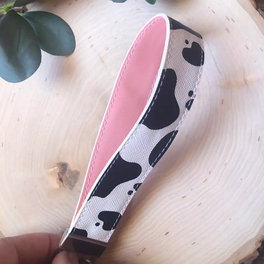Cow Print Wristlet Keychain (Pink)