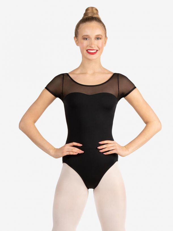 SE1039C (Studio Collection Mesh Yoke Short Sleeve Leotard - Girls)