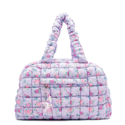 Quilted Scrunchies Floral Bow Printed Medium Duffle Bag (Lavender)