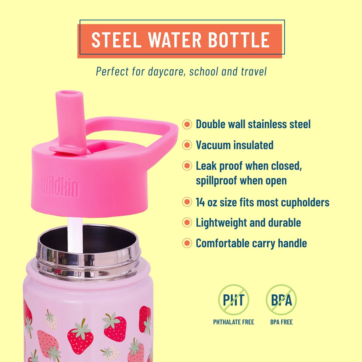 Strawberry Patch Steel Water Bottle  14 oz (20913)