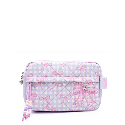 Quilted Gingham and Bow Printed Pouch