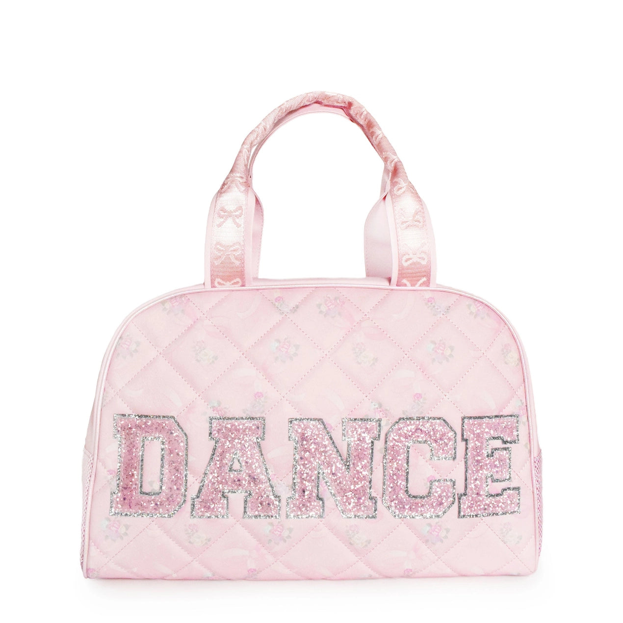 Pink Dance Patch Quilted Floral Bow Print Medium Duffle Bag