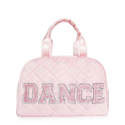 Pink Dance Patch Quilted Floral Bow Print Medium Duffle Bag