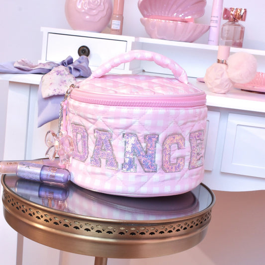 Quilted Gingham Round Glam Bag with Charm