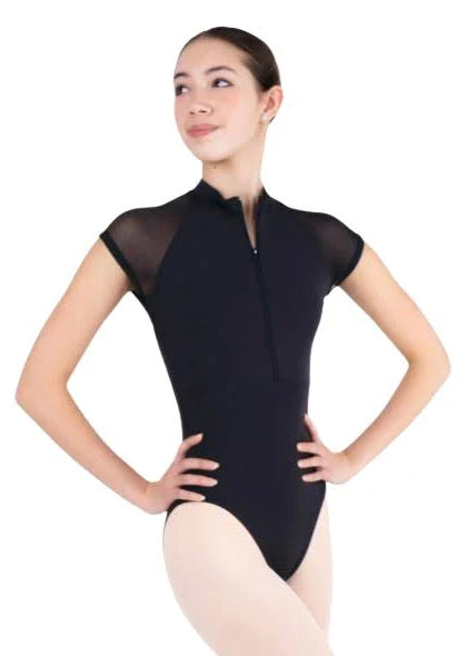 Silhouette Mesh High Neck Zipper Leotard (41490)